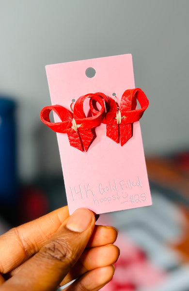 Milled Leather Red Bow earrings