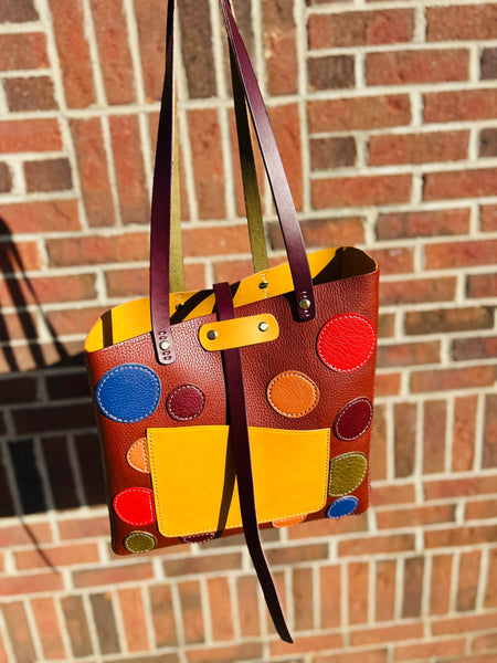 Polka Dot One of a kind Tote Bag- Brown with Yellow!